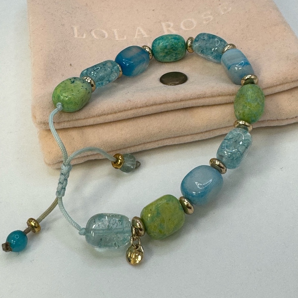 Lola Rose multicolored adjustable length bracelet with green and blue hues